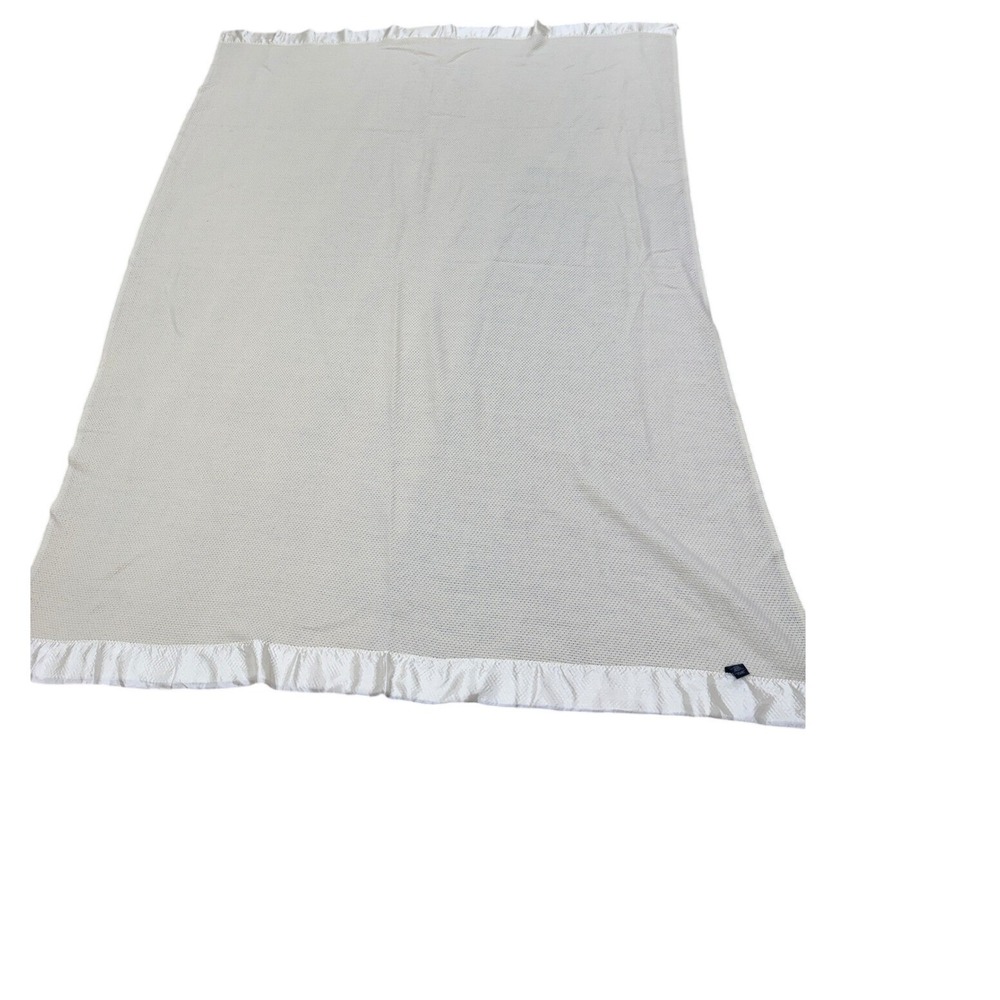 Ralph Lauren Waffle Weave Blanket 68x82 Creme  Satin Bound Made in‎ USA
